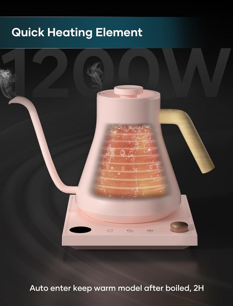 intasting Electric Kettles, Gooseneck Electric Kettle, ±1℉ Temperature Control, Stainless Steel Inner, Quick Heating, for Pour Over Coffee, Brew Tea, Boil Hot Water, 0.9L Pink - Image 3